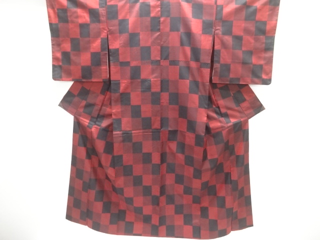 JAPANESE KIMONO / SILK / TSUMUGI / WOVEN ABSTRACT CHECKERED PATTERN